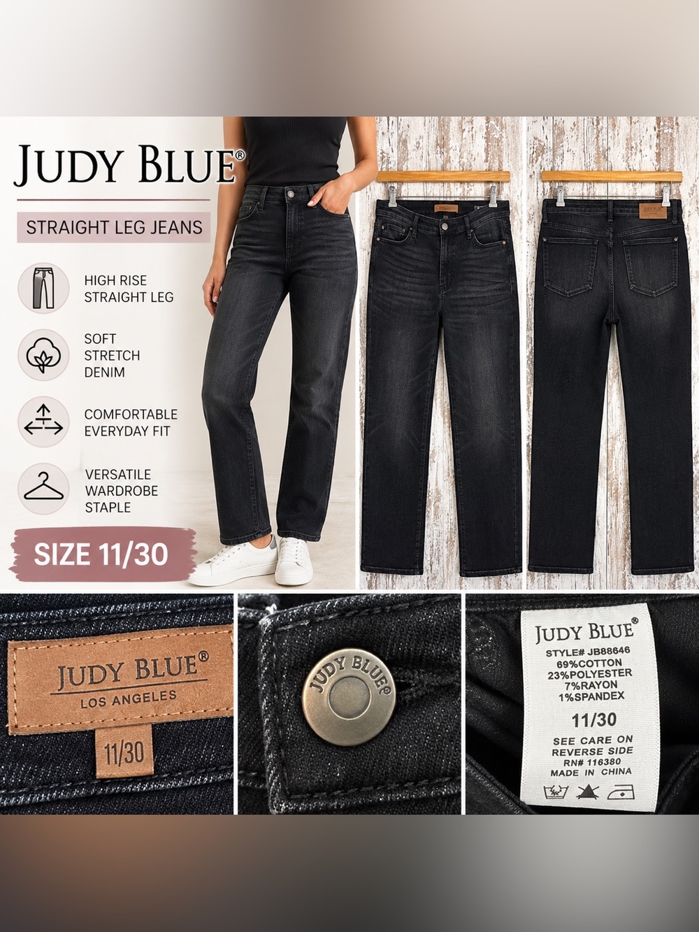Judy Blue Straight Leg Jeans Women’s Size 11/30 Black Stretch Denim
